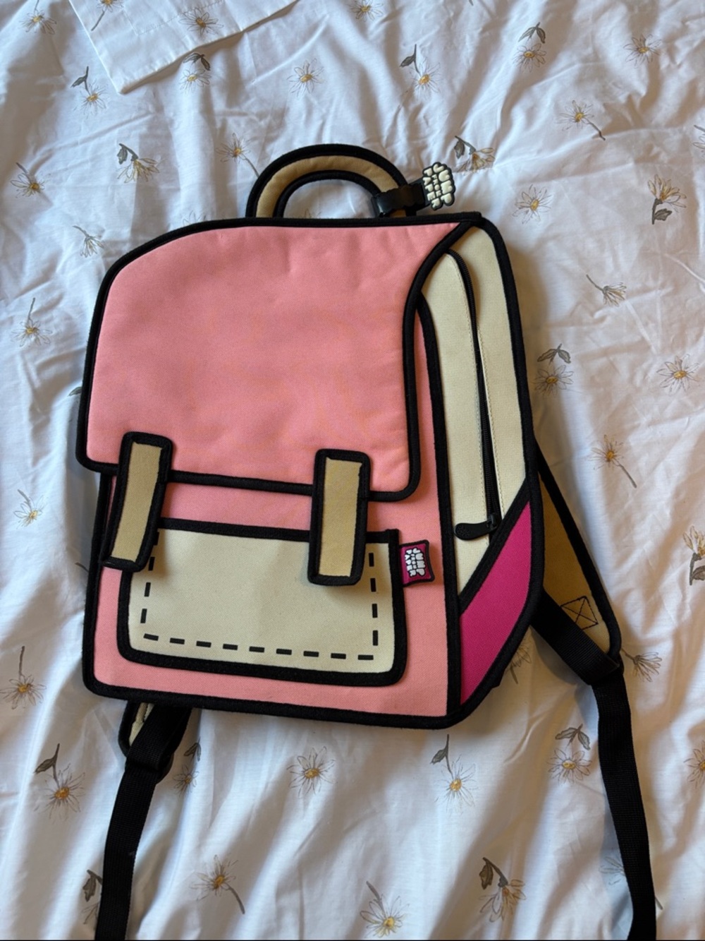 Pink Cartoon-Style Neoprene Backpack with Cream Accents